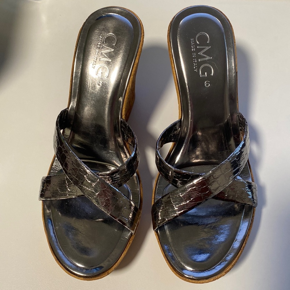 Italian Silver Wedge Sandals